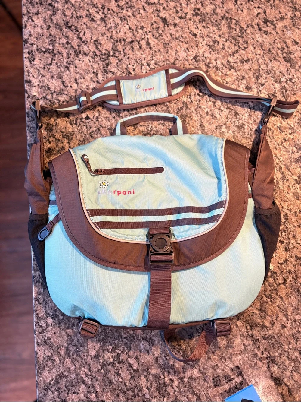Sherpani Vintage Boho Teal and Brown Canvas Messenger Backpack